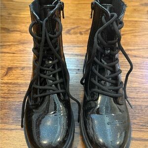 art class Black Patent Lace-Up Kids Combat Boots